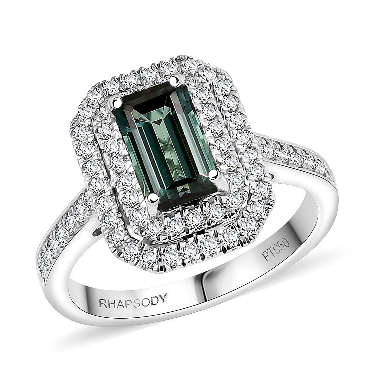 Certified & Appraised Rhapsody AAAA Monte Belo Indicolite and E-F VS Diamond 2.22 ctw Ring in 950 Platinum (Size 7.0) 6.45 Grams image number 0