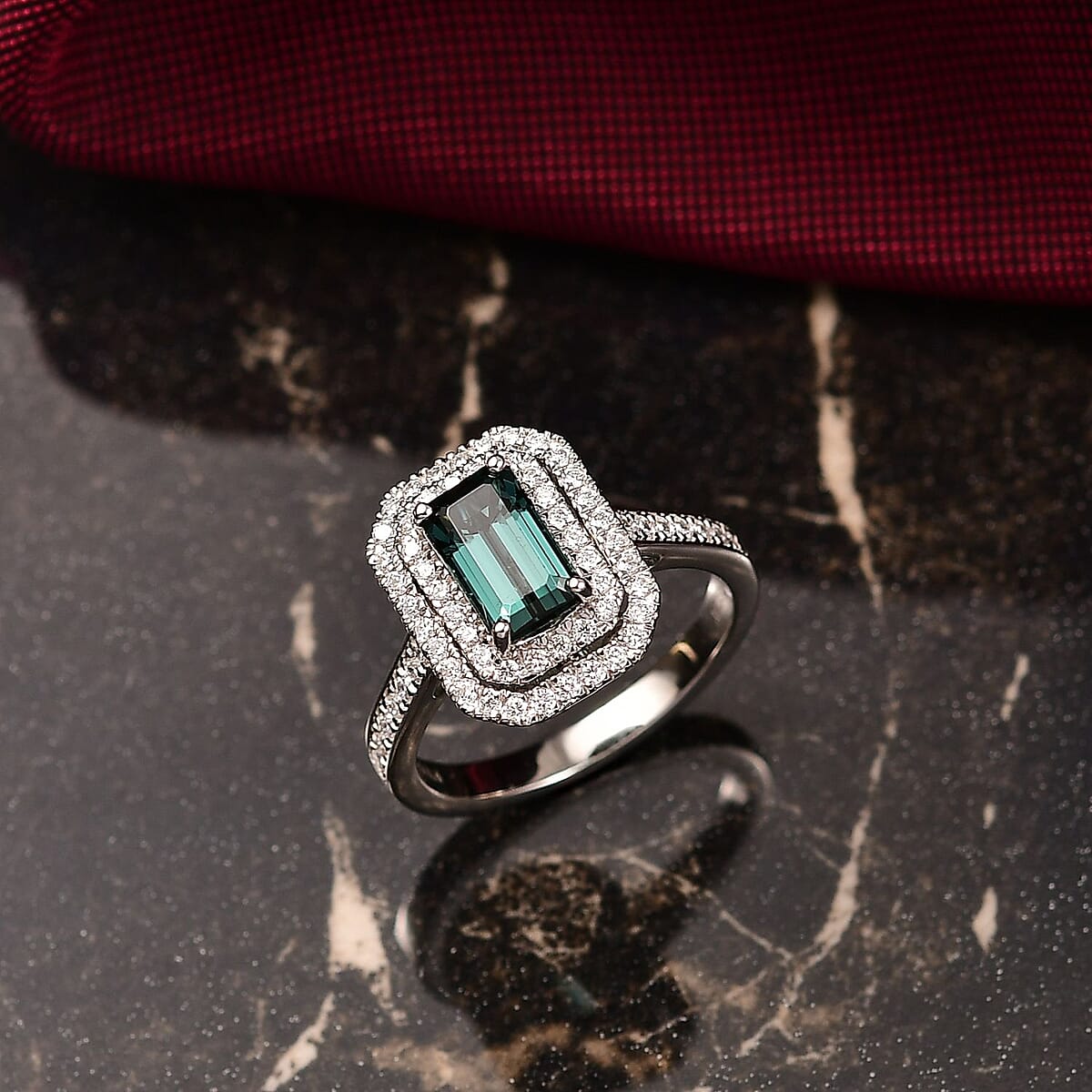 Certified & Appraised Rhapsody AAAA Monte Belo Indicolite and E-F VS Diamond 2.22 ctw Ring in 950 Platinum (Size 7.0) 6.45 Grams image number 1