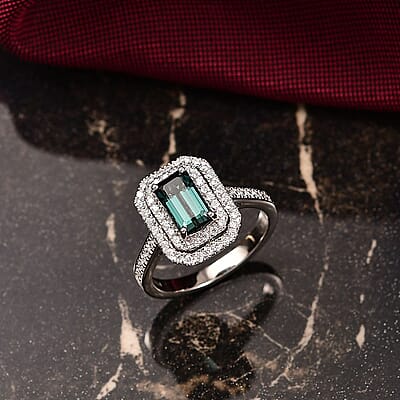 Certified & Appraised Rhapsody AAAA Monte Belo Indicolite and E-F VS Diamond 2.22 ctw Ring in 950 Platinum (Size 7.0) 6.45 Grams