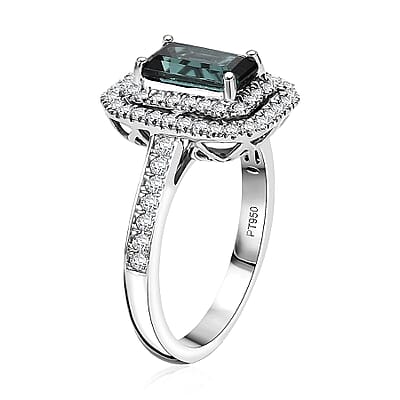 Certified & Appraised Rhapsody AAAA Monte Belo Indicolite and E-F VS Diamond 2.22 ctw Ring in 950 Platinum (Size 7.0) 6.45 Grams