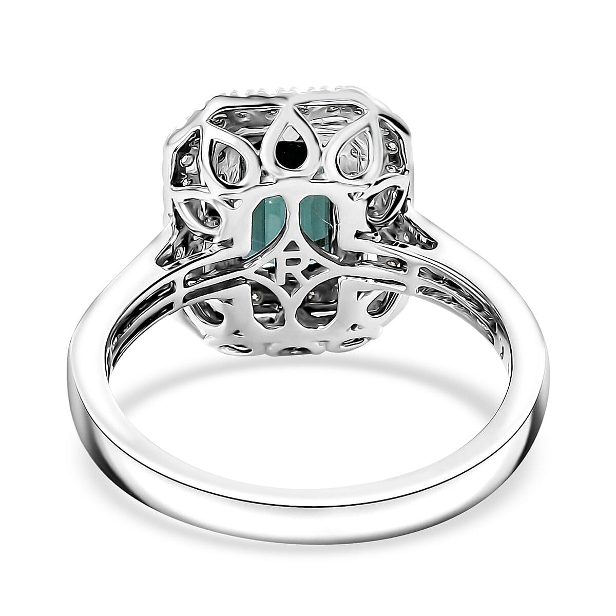 Certified & Appraised Rhapsody AAAA Monte Belo Indicolite and E-F VS Diamond 2.22 ctw Ring in 950 Platinum (Size 7.0) 6.45 Grams image number 4