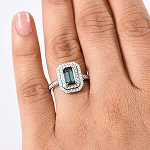 Certified & Appraised Rhapsody AAAA Monte Belo Indicolite and E-F VS Diamond 2.22 ctw Ring in 950 Platinum (Size 7.5) 6.45 Grams
