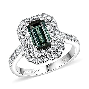 Certified & Appraised Rhapsody AAAA Monte Belo Indicolite and E-F VS Diamond 2.22 ctw Ring in 950 Platinum (Size 8.0) 6.45 Grams