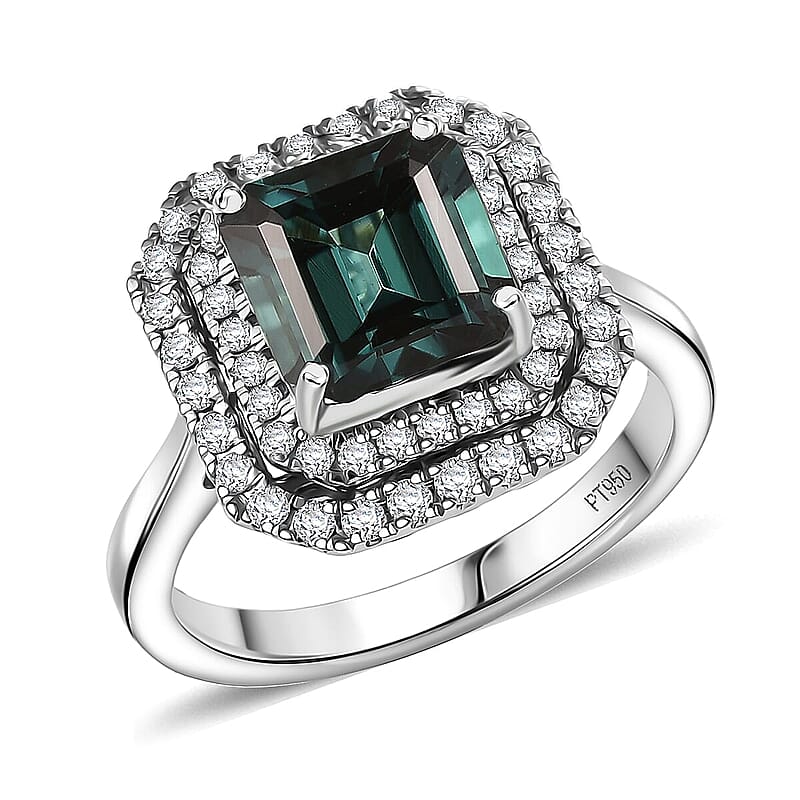 Certified & Appraised Rhapsody 950 Platinum AAAA Monte Belo Indicolite, Diamond (E-F, VS) (0.61 cts) Ring (Size 10.0) (7.22 g) 3.85 ctw