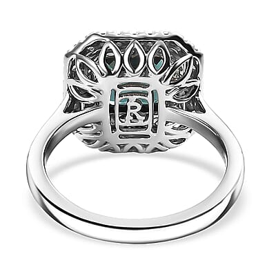 Certified & Appraised Rhapsody 950 Platinum AAAA Monte Belo Indicolite, Diamond (E-F, VS) (0.61 cts) Ring (Size 10.0) (7.22 g) 3.85 ctw