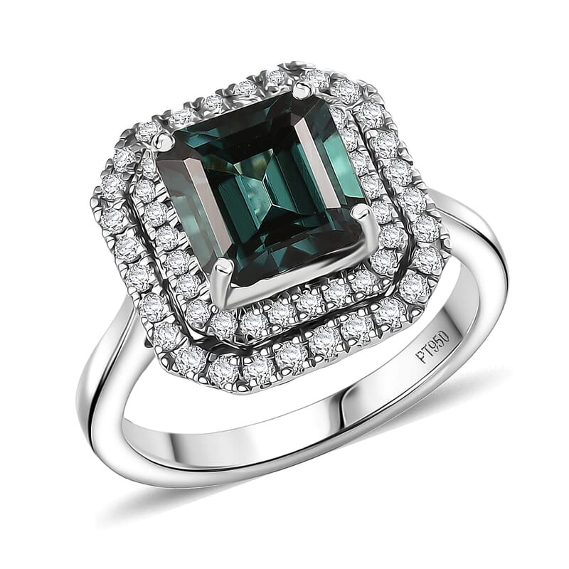 Certified & Appraised Rhapsody 950 Platinum AAAA Monte Belo Indicolite, Diamond (E-F, VS) (0.61 cts) Ring (Size 6.0) (7.22 g) 3.85 ctw