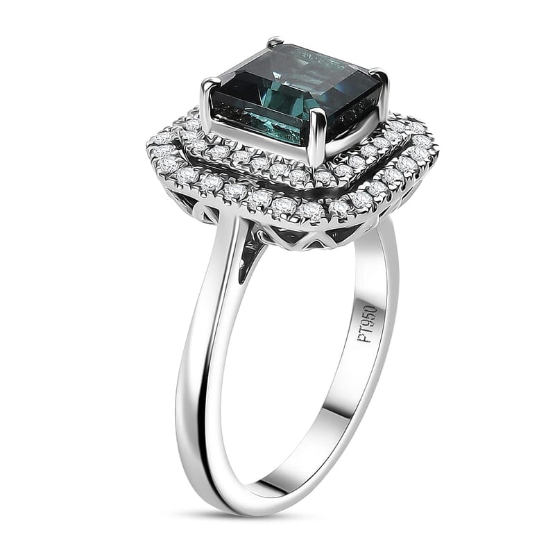 Certified & Appraised Rhapsody 950 Platinum AAAA Monte Belo Indicolite, Diamond (E-F, VS) (0.61 cts) Ring (Size 6.5) (7.22 g) 3.85 ctw