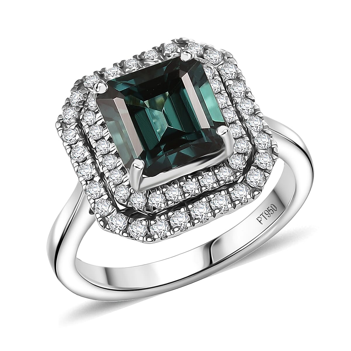 Certified & Appraised Rhapsody AAAA Monte Belo Indicolite and E-F VS Diamond 3.85 ctw Ring in 950 Platinum (Size 7.0) 7.22 Grams image number 0
