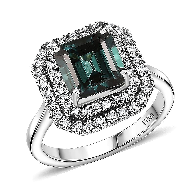 Certified & Appraised Rhapsody AAAA Monte Belo Indicolite and E-F VS Diamond 3.85 ctw Ring in 950 Platinum (Size 7.0) 7.22 Grams