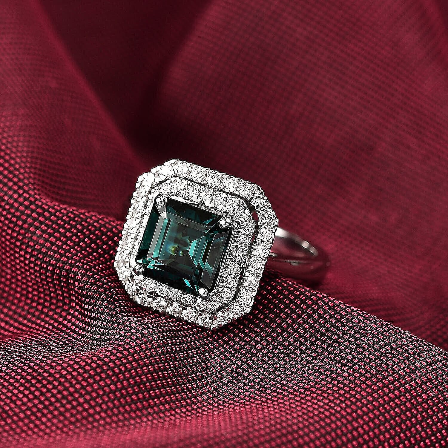 Certified & Appraised Rhapsody AAAA Monte Belo Indicolite and E-F VS Diamond 3.85 ctw Ring in 950 Platinum (Size 7.0) 7.22 Grams