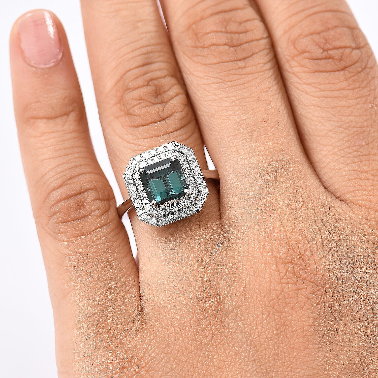 Certified & Appraised Rhapsody AAAA Monte Belo Indicolite and E-F VS Diamond 3.85 ctw Ring in 950 Platinum (Size 7.0) 7.22 Grams