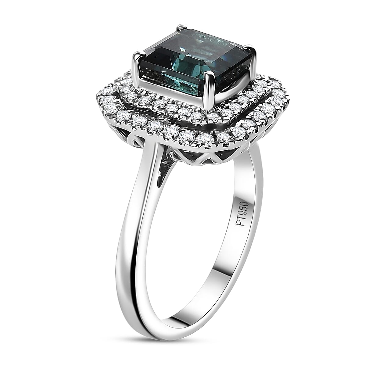 Certified & Appraised Rhapsody AAAA Monte Belo Indicolite and E-F VS Diamond 3.85 ctw Ring in 950 Platinum (Size 7.0) 7.22 Grams image number 3
