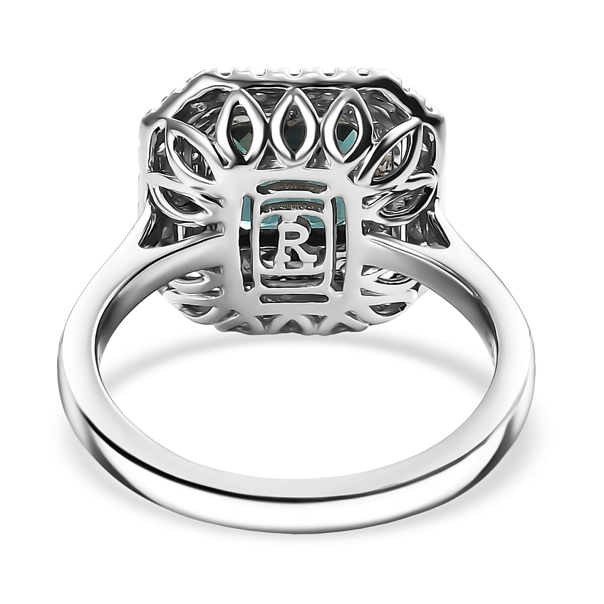 Certified & Appraised Rhapsody AAAA Monte Belo Indicolite and E-F VS Diamond 3.85 ctw Ring in 950 Platinum (Size 7.0) 7.22 Grams image number 4