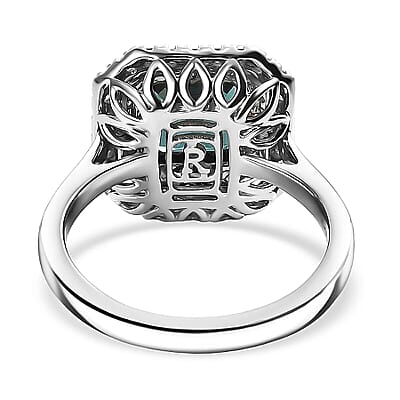 Certified & Appraised Rhapsody AAAA Monte Belo Indicolite and E-F VS Diamond 3.85 ctw Ring in 950 Platinum (Size 7.0) 7.22 Grams