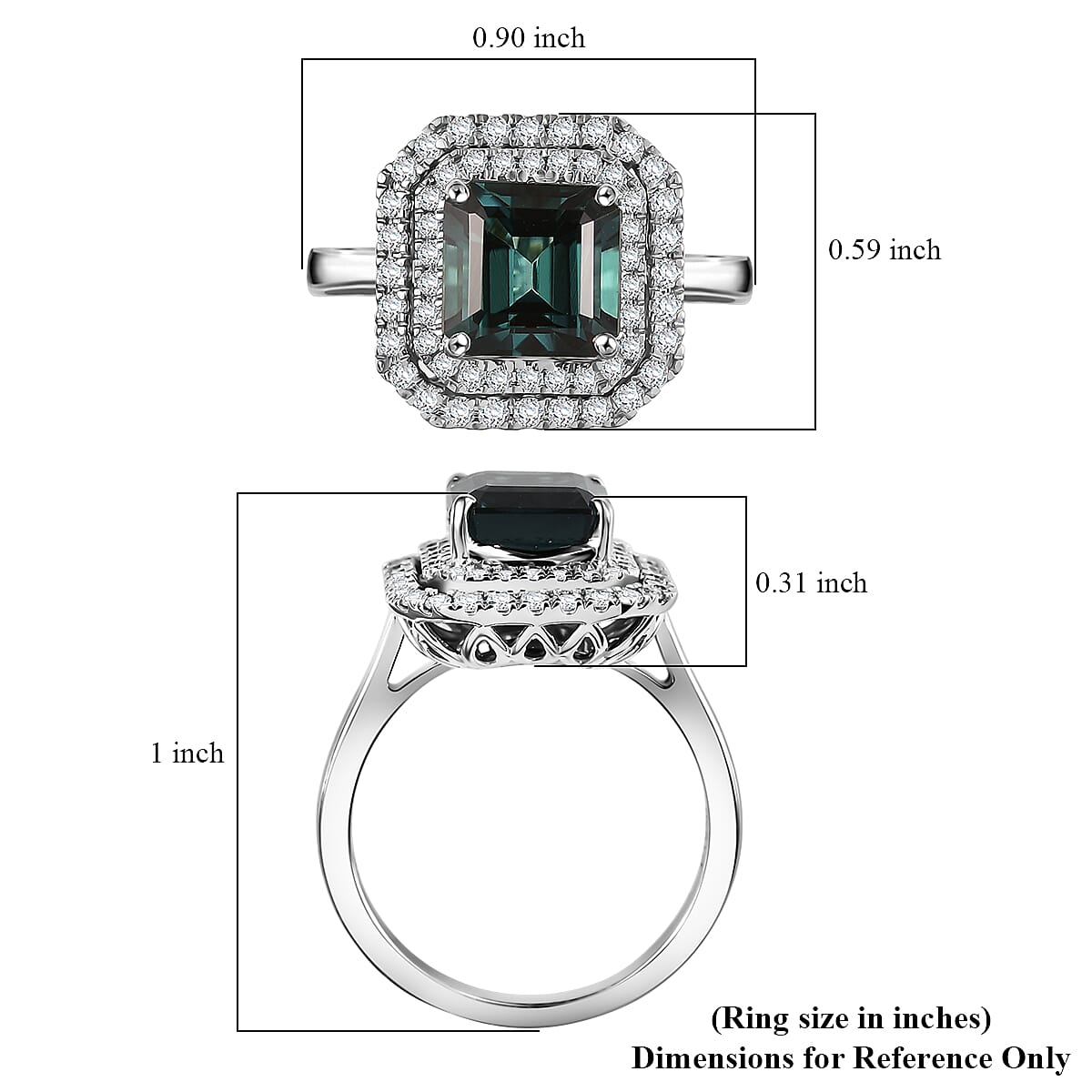 Certified & Appraised Rhapsody AAAA Monte Belo Indicolite and E-F VS Diamond 3.85 ctw Ring in 950 Platinum (Size 7.0) 7.22 Grams image number 5
