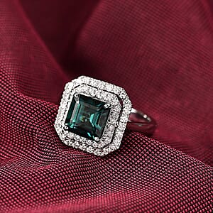 Certified & Appraised Rhapsody 950 Platinum AAAA Monte Belo Indicolite, Diamond (E-F, VS) (0.61 cts) Ring (Size 7.5) (7.22 g) 3.85 ctw