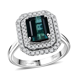 Certified & Appraised Rhapsody AAAA Monte Belo Indicolite and E-F VS Diamond 3.85 ctw Ring in 950 Platinum (Size 8.0) 7.22 Grams
