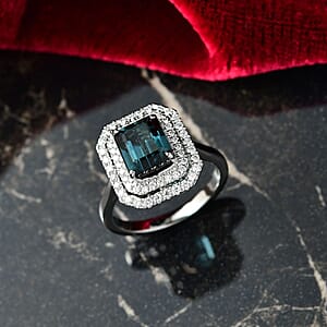 Certified & Appraised Rhapsody AAAA Monte Belo Indicolite and E-F VS Diamond 3.85 ctw Ring in 950 Platinum (Size 8.0) 7.22 Grams