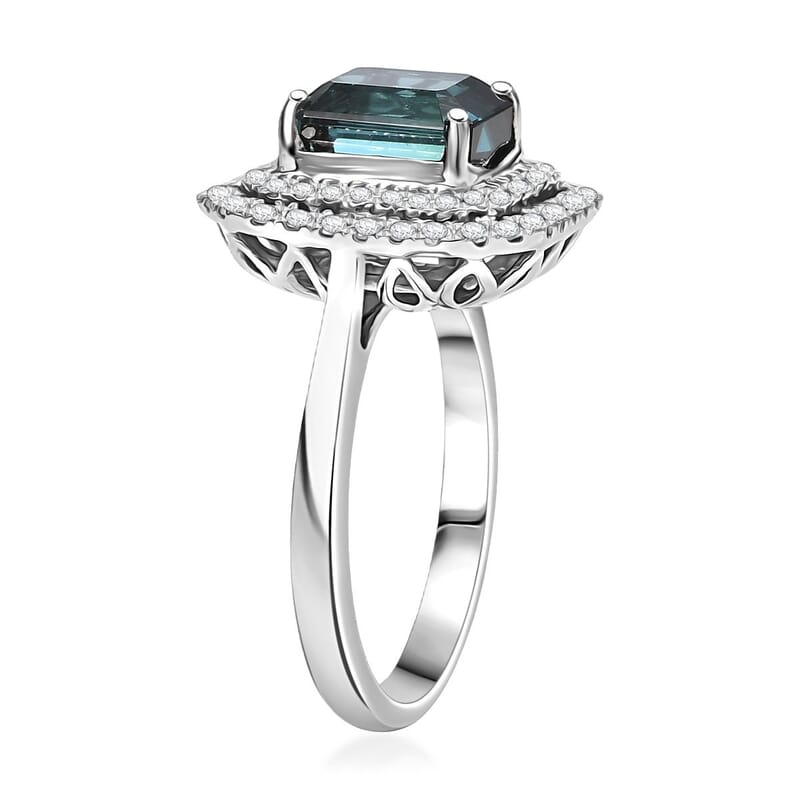Certified & Appraised Rhapsody AAAA Monte Belo Indicolite and E-F VS Diamond 3.85 ctw Ring in 950 Platinum (Size 8.0) 7.22 Grams