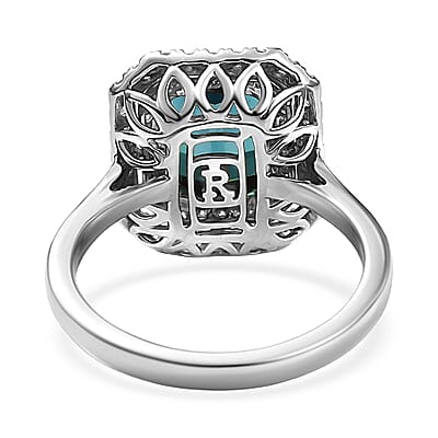 Certified & Appraised Rhapsody AAAA Monte Belo Indicolite and E-F VS Diamond 3.85 ctw Ring in 950 Platinum (Size 8.0) 7.22 Grams