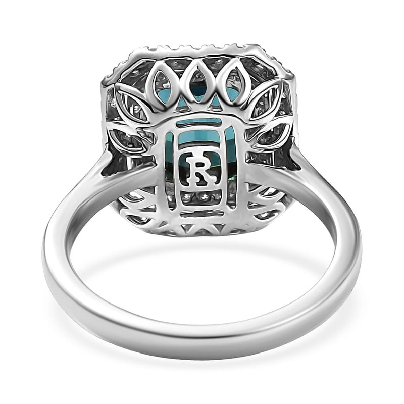Certified & Appraised Rhapsody AAAA Monte Belo Indicolite and E-F VS Diamond 3.85 ctw Ring in 950 Platinum (Size 8.0) 7.22 Grams