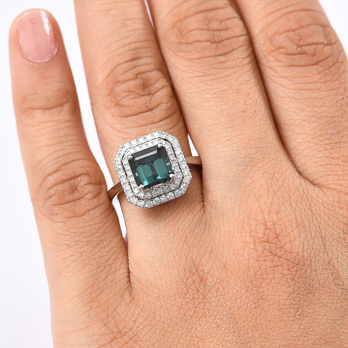 Certified & Appraised Rhapsody 950 Platinum AAAA Monte Belo Indicolite, Diamond (E-F, VS) (0.61 cts) Ring (Size 9.5) (7.22 g) 3.85 ctw image number 2