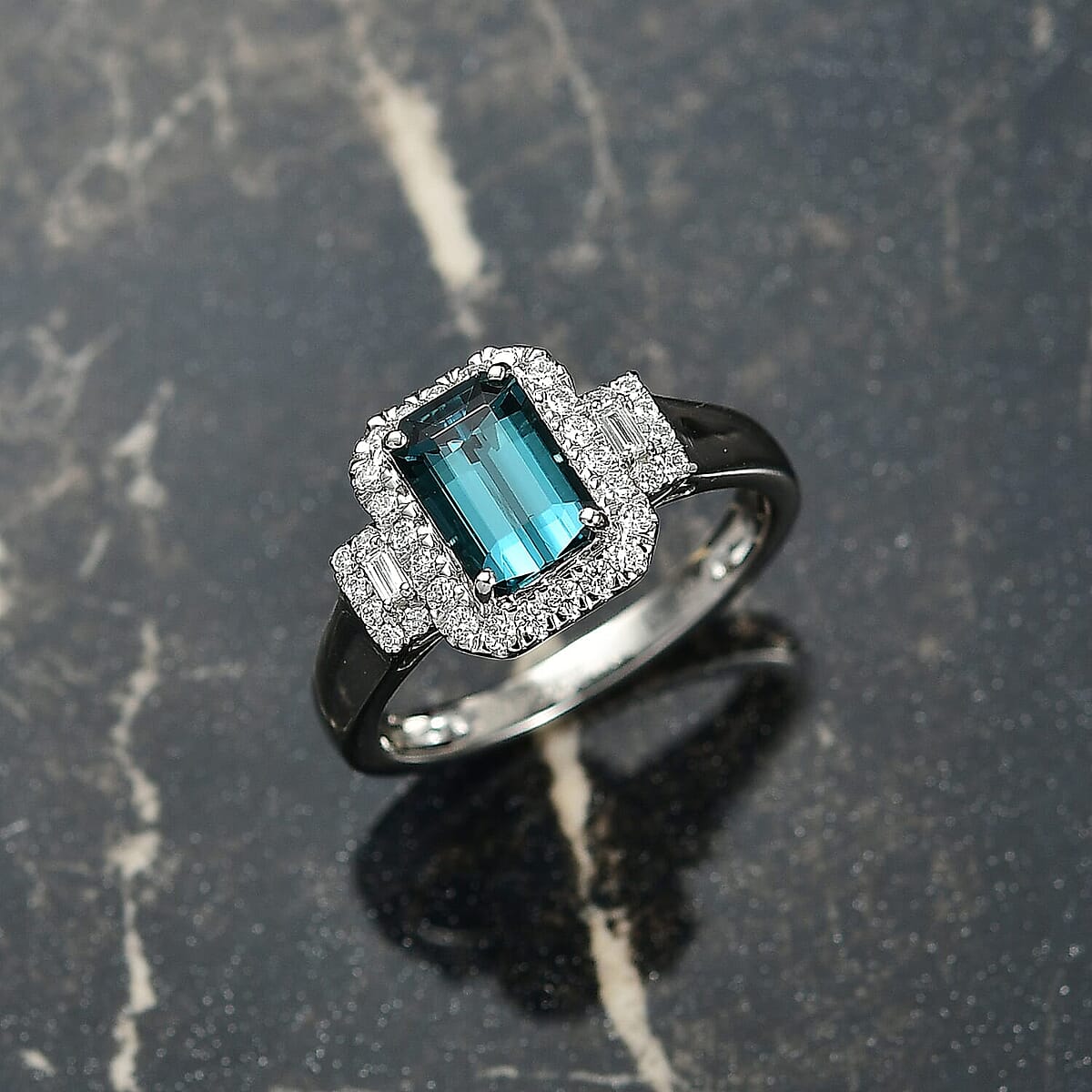 Certified & Appraised Rhapsody AAAA Monte Belo Indicolite and E-F VS Diamond 2.02 ctw Ring in 950 Platinum (Size 10.0) 6.05 Grams image number 1