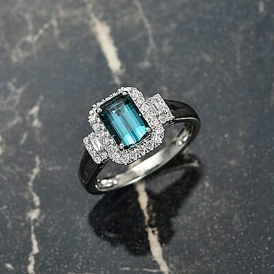 Certified & Appraised Rhapsody AAAA Monte Belo Indicolite and E-F VS Diamond 2.02 ctw Ring in 950 Platinum (Size 12.0) 6.05 Grams