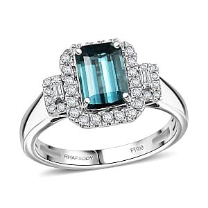 Certified & Appraised Rhapsody AAAA Monte Belo Indicolite and E-F VS Diamond 2.02 ctw Ring in 950 Platinum (Size 7.0) 6.05 Grams