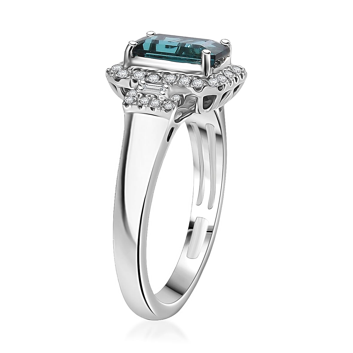 Certified & Appraised Rhapsody AAAA Monte Belo Indicolite and E-F VS Diamond 2.02 ctw Ring in 950 Platinum (Size 7.0) 6.05 Grams image number 3