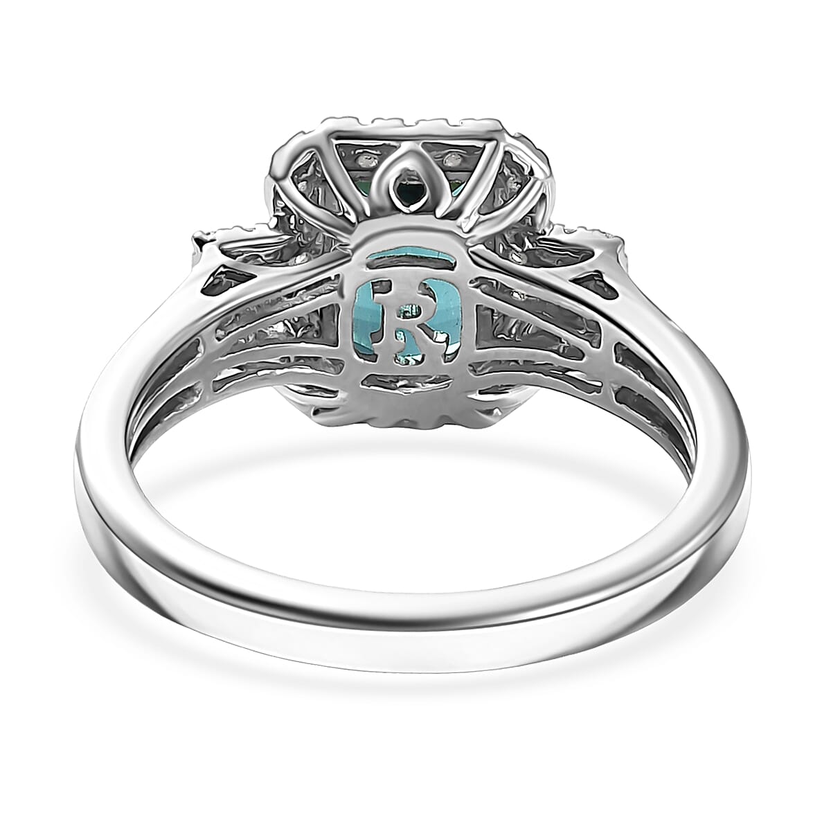 Certified & Appraised Rhapsody AAAA Monte Belo Indicolite and E-F VS Diamond 2.02 ctw Ring in 950 Platinum (Size 7.0) 6.05 Grams image number 4