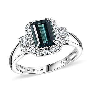Certified & Appraised Rhapsody AAAA Monte Belo Indicolite and E-F VS Diamond 2.02 ctw Ring in 950 Platinum (Size 8.0) 6.05 Grams