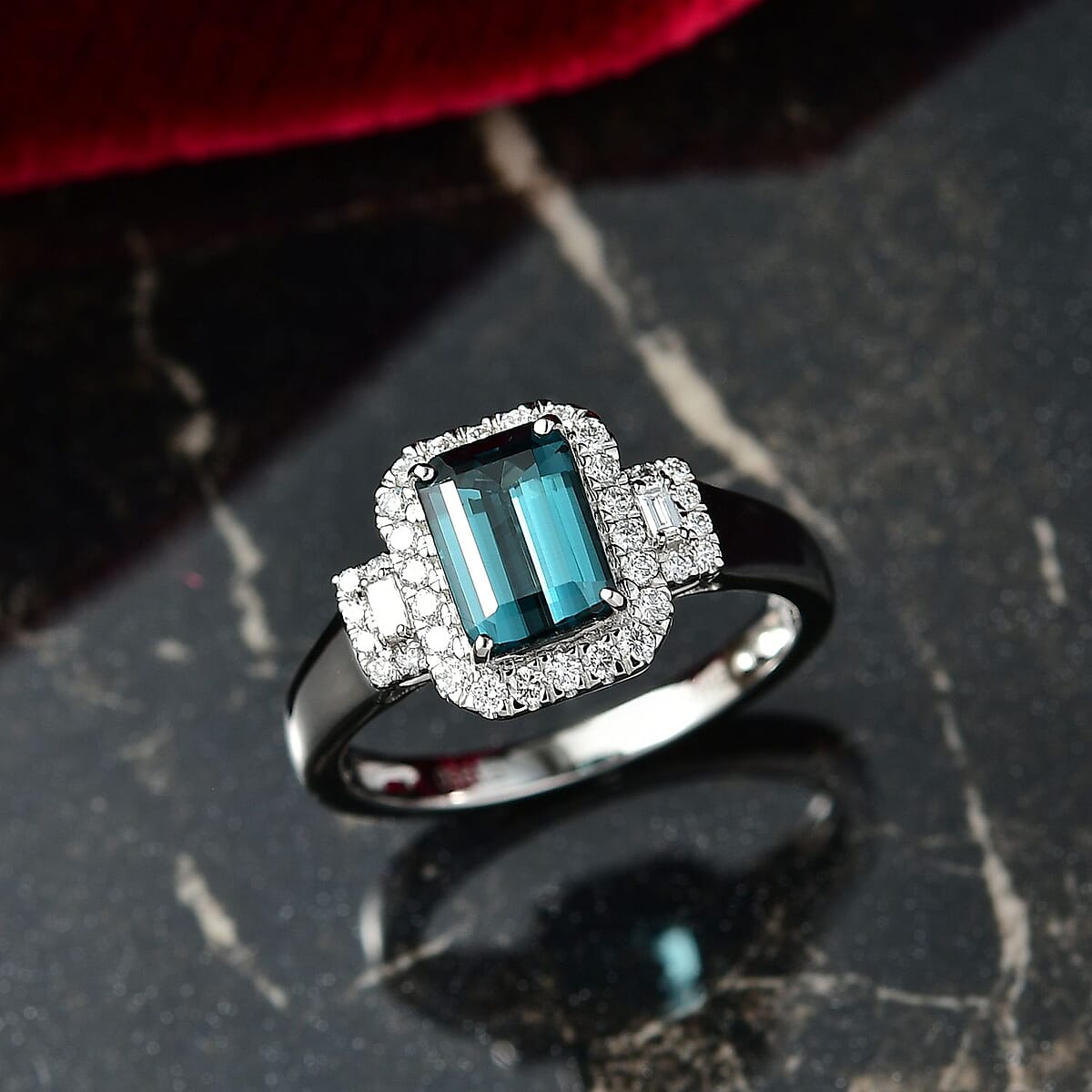 Certified & Appraised Rhapsody AAAA Monte Belo Indicolite and E-F VS Diamond 2.02 ctw Ring in 950 Platinum (Size 8.0) 6.05 Grams image number 1