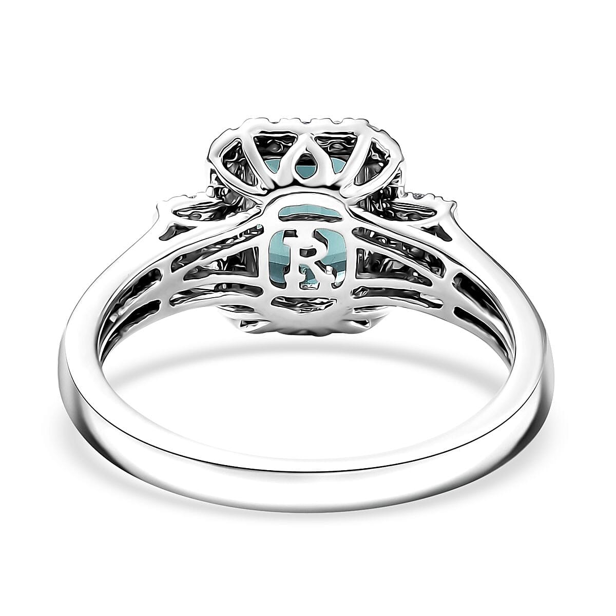 Certified & Appraised Rhapsody AAAA Monte Belo Indicolite and E-F VS Diamond 2.02 ctw Ring in 950 Platinum (Size 8.0) 6.05 Grams image number 4