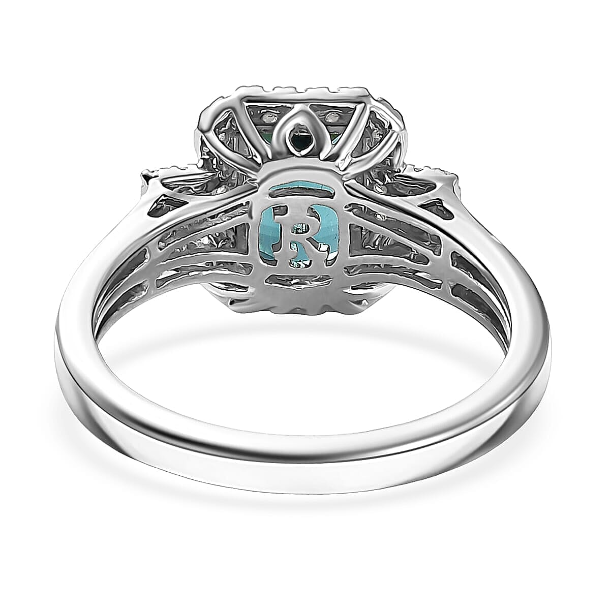 Certified & Appraised Rhapsody AAAA Monte Belo Indicolite and E-F VS Diamond 2.02 ctw Ring in 950 Platinum (Size 8.5) 6.05 Grams image number 4