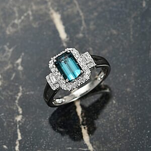 Certified & Appraised Rhapsody AAAA Monte Belo Indicolite and E-F VS Diamond 2.02 ctw Ring in 950 Platinum (Size 9.5) 6.05 Grams