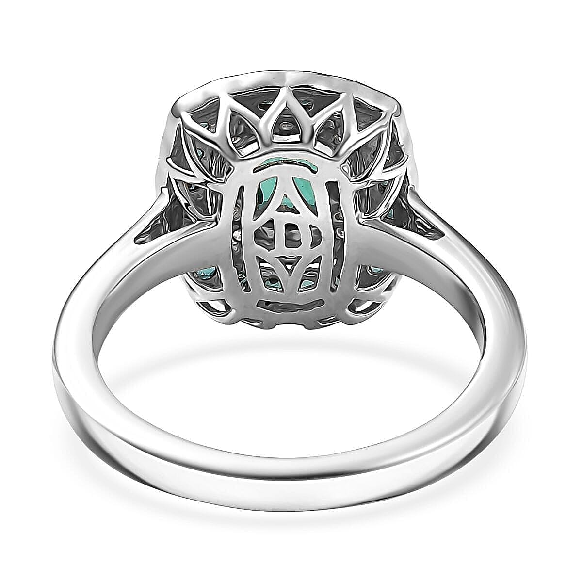 D'Joy Monte Belo Indicolite, Moissanite Ring in Rhodium Over Sterling Silver (Size 10.0) 1.02 ctw