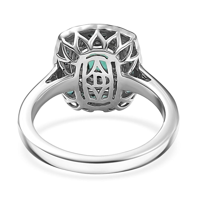 D'Joy Monte Belo Indicolite, Moissanite Ring in Rhodium Over Sterling Silver (Size 10.0) 1.02 ctw