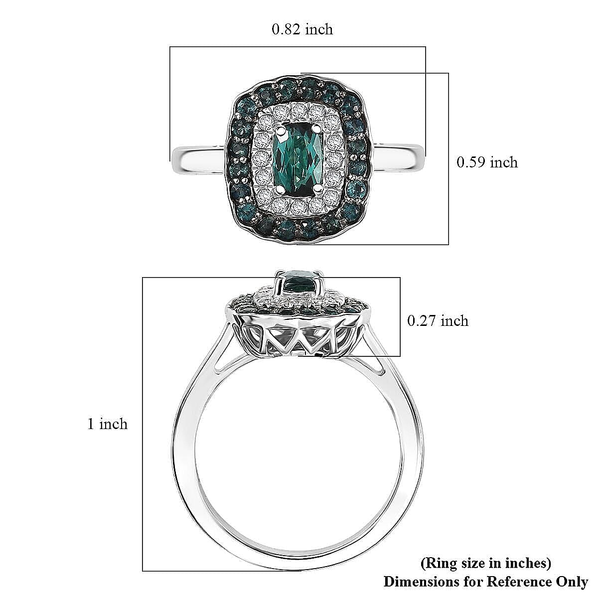 D'Joy Monte Belo Indicolite, Moissanite Ring in Rhodium Over Sterling Silver (Size 10.0) 1.02 ctw