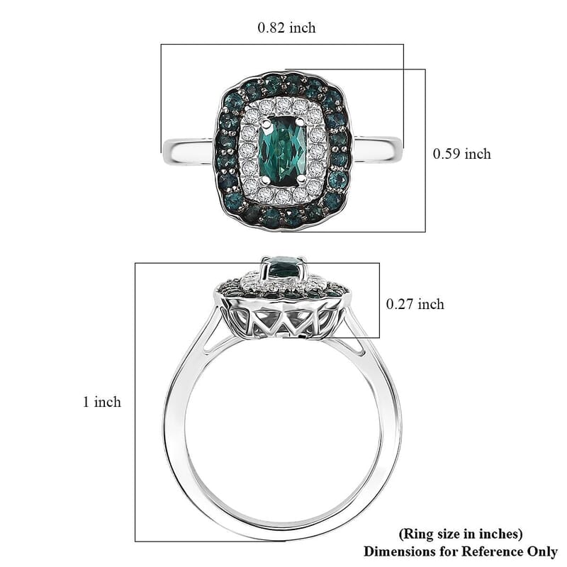 D'Joy Monte Belo Indicolite, Moissanite Ring in Rhodium Over Sterling Silver (Size 10.0) 1.02 ctw
