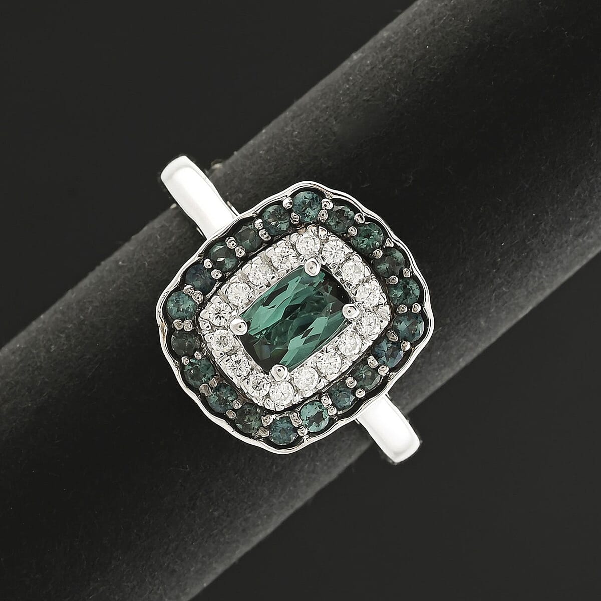 D'Joy Monte Belo Indicolite and Moissanite 1.02 ctw Ring in Rhodium Over Sterling Silver (Size 6.0) image number 1