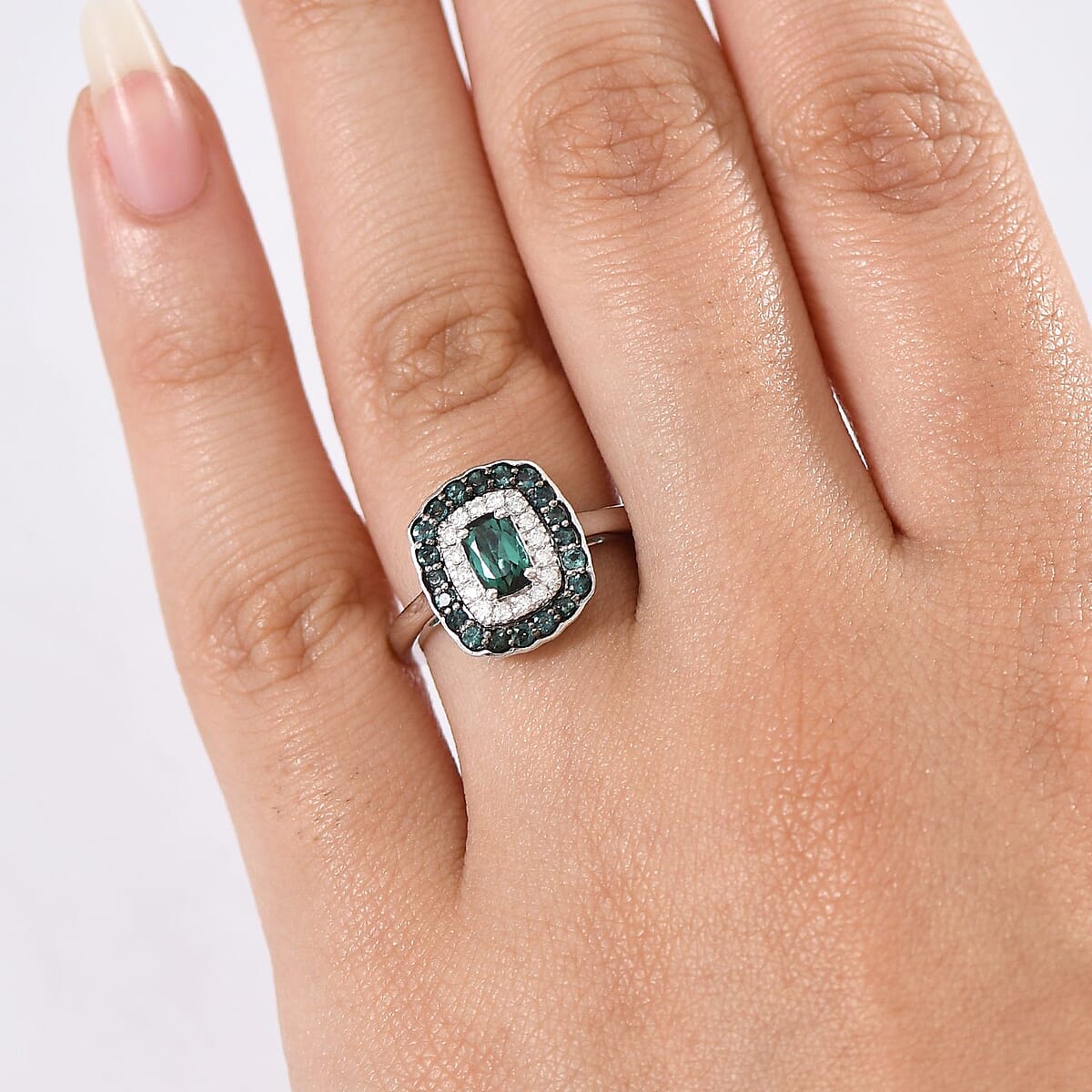 D'Joy Monte Belo Indicolite and Moissanite 1.02 ctw Ring in Rhodium Over Sterling Silver (Size 6.0) image number 2