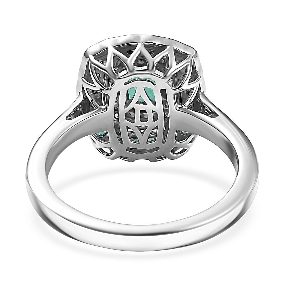 D'Joy Monte Belo Indicolite and Moissanite 1.02 ctw Ring in Rhodium Over Sterling Silver (Size 6.0) image number 4