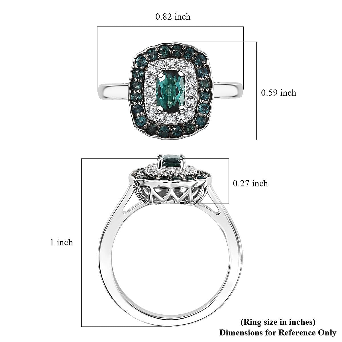 D'Joy Monte Belo Indicolite and Moissanite 1.02 ctw Ring in Rhodium Over Sterling Silver (Size 6.0) image number 5