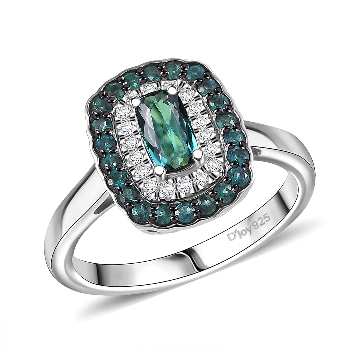 D'Joy Monte Belo Indicolite, Moissanite Ring in Rhodium Over Sterling Silver (Size 10.0) 1.02 ctw image number 0