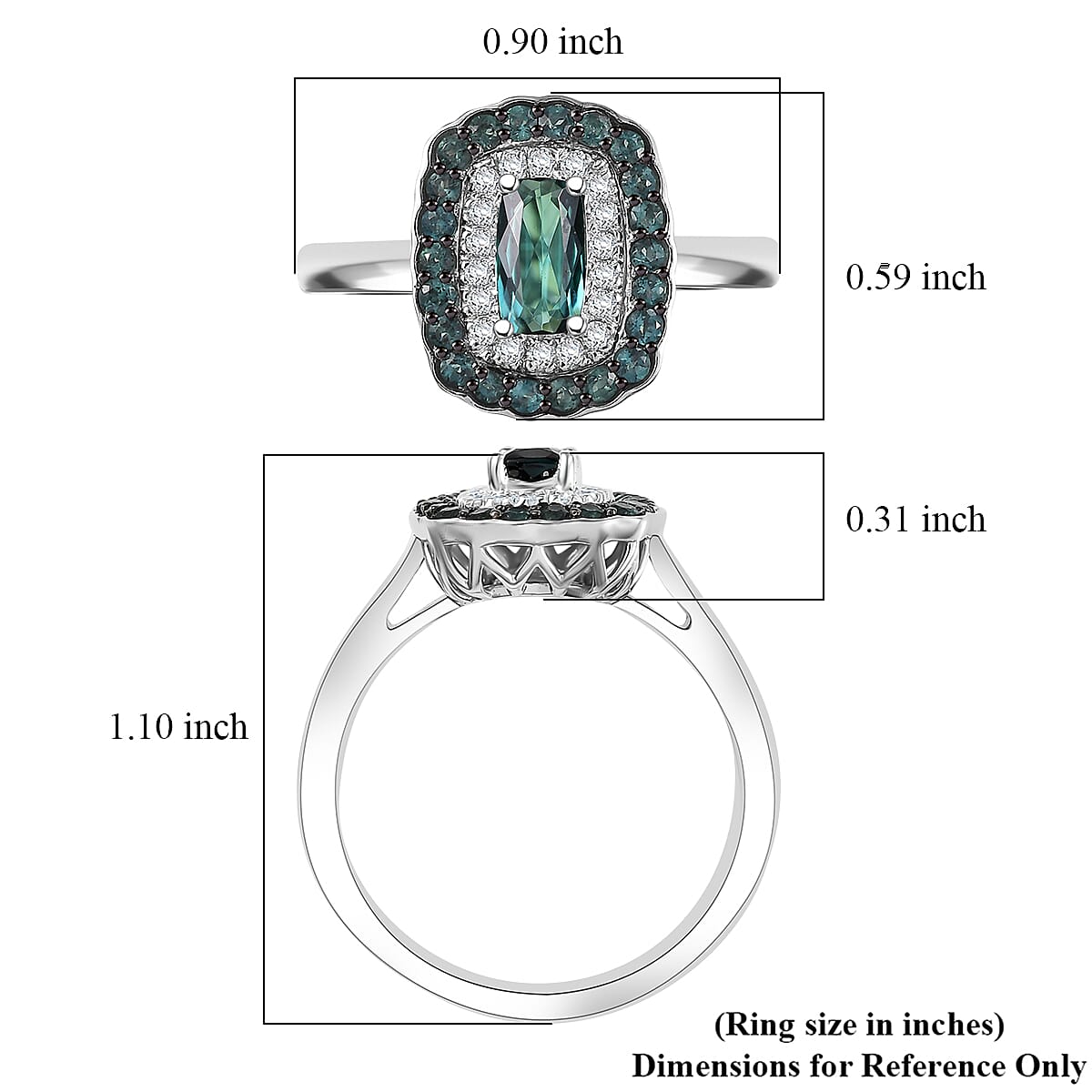 D'Joy Monte Belo Indicolite, Moissanite Ring in Rhodium Over Sterling Silver (Size 10.0) 1.02 ctw image number 5