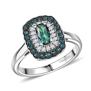 D'Joy Monte Belo Indicolite and Moissanite 1.02 ctw Ring in Rhodium Over Sterling Silver (Size 8.0)