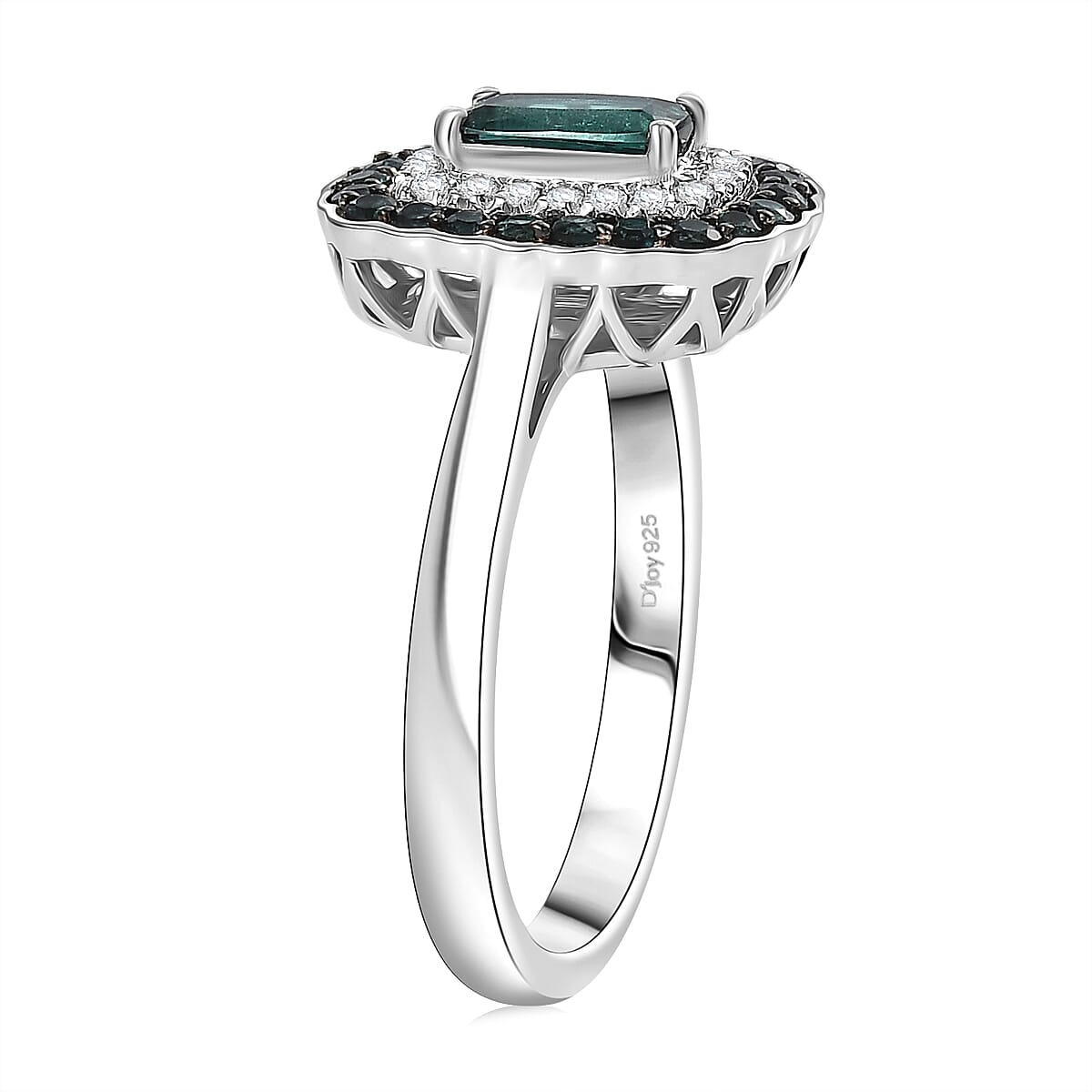 D'Joy Monte Belo Indicolite and Moissanite 1.02 ctw Ring in Rhodium Over Sterling Silver (Size 8.0) image number 3