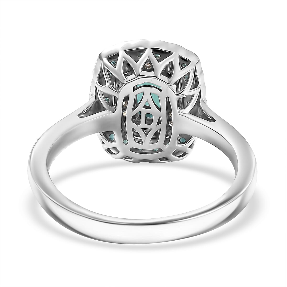 D'Joy Monte Belo Indicolite and Moissanite 1.02 ctw Ring in Rhodium Over Sterling Silver (Size 8.0) image number 4