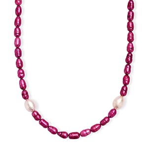 Freshwater Pearl and Pink Dyed Freshwater Pearl Necklace in Stainless Steel 18 Inches